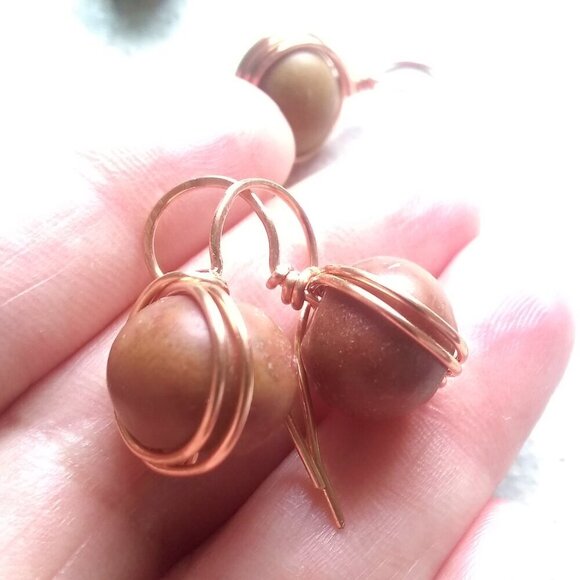 Medium Reddish-Brown Stone Drop Earrings ~ Rustic & Rugged Elemental Elegance - Picture 5 of 8